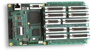 ICN-120 Series Interconnection Board mounted on a MultiFlex ETH 1000 series Ethernet motion controller