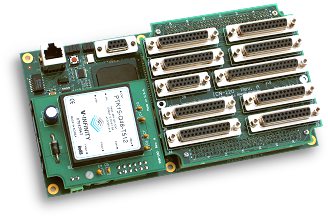 PWR-100 DC-to-DC Power Converter Module mounted on a MultiFlex ETH 1000 series Ethernet motion controller